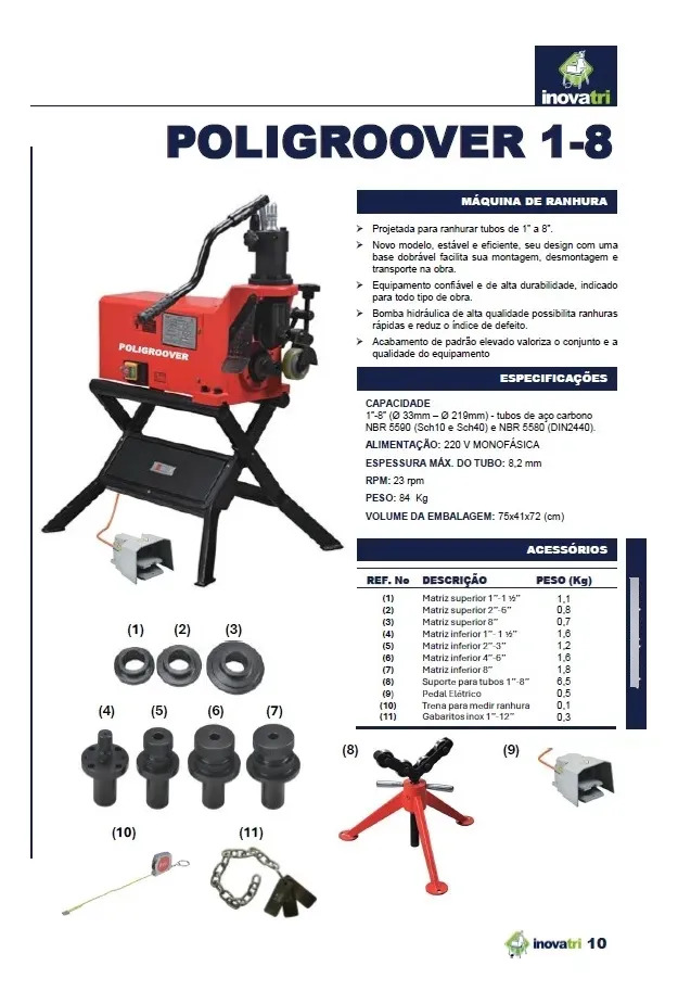 Máquina De Ranhura Elétrica Poligroover 1-8 220v